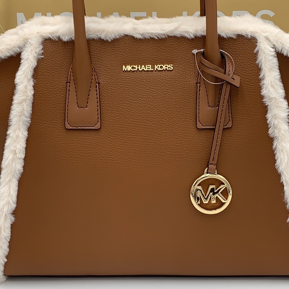 MICHAEL KORS AVRIL LARGE TOP ZIP SATCHEL LUGGAGE MULTI WITH FLUFFY FUR - Picture 4 of 16